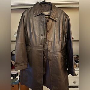 Genuine Brown Leather Trench Coat